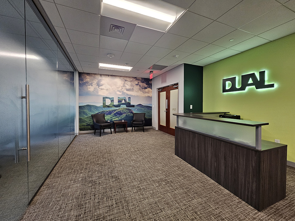 Adhesive vinyl graphics enhancing office branding in Bethesda, MD