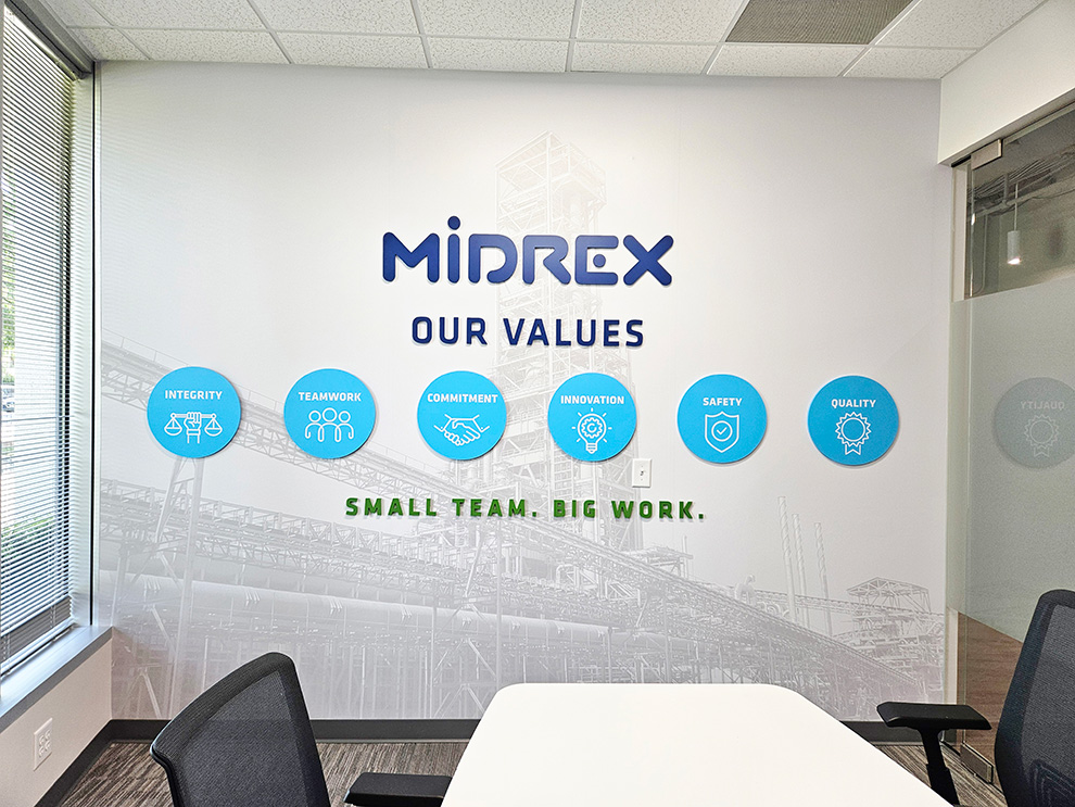 Commercial Interior Graphics Rockville, MD installed as feature wall signage for corporate workplaces