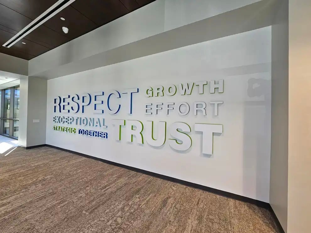 Dimensional Letters in Richmond, VA designed and installed for business interior branding