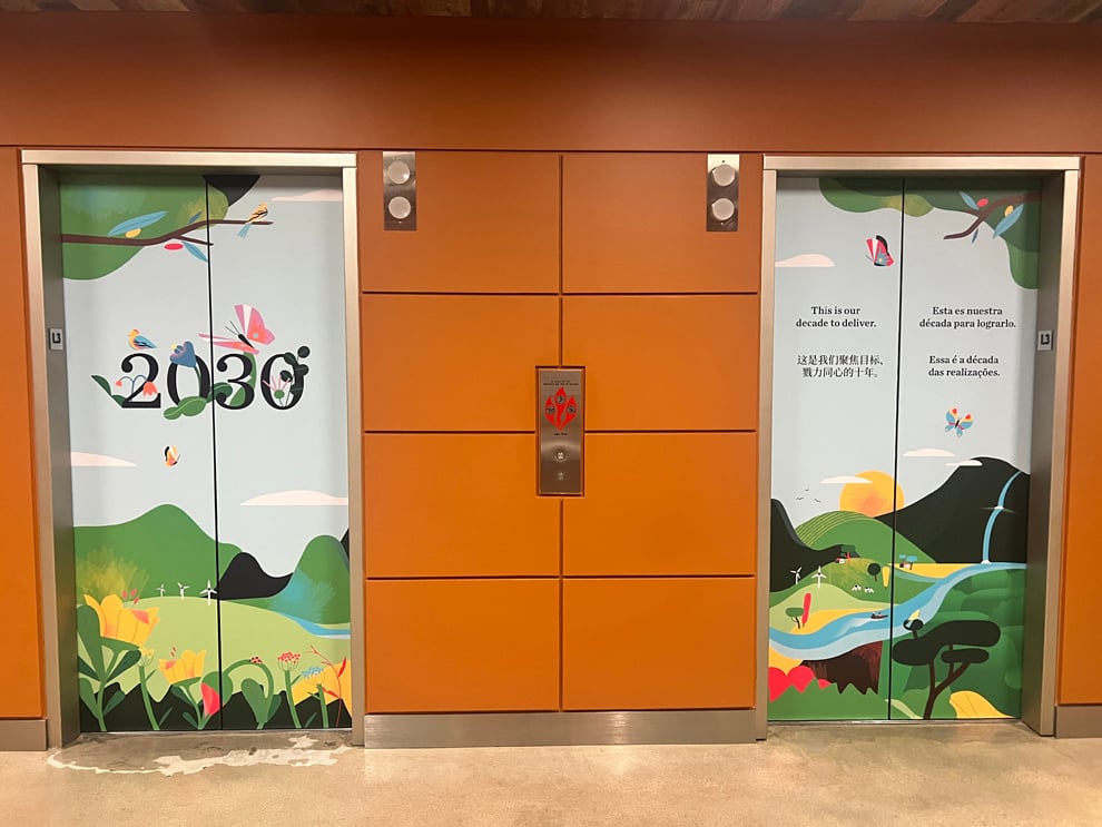 Elevator Wraps in Richmond VA designed and installed for commercial building interiors and workplace branding