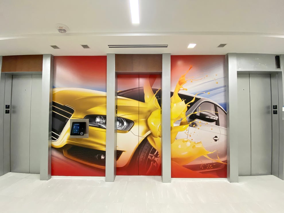 Elevator Wraps in Rockville, MD designed and installed for conference centers and office lobbies