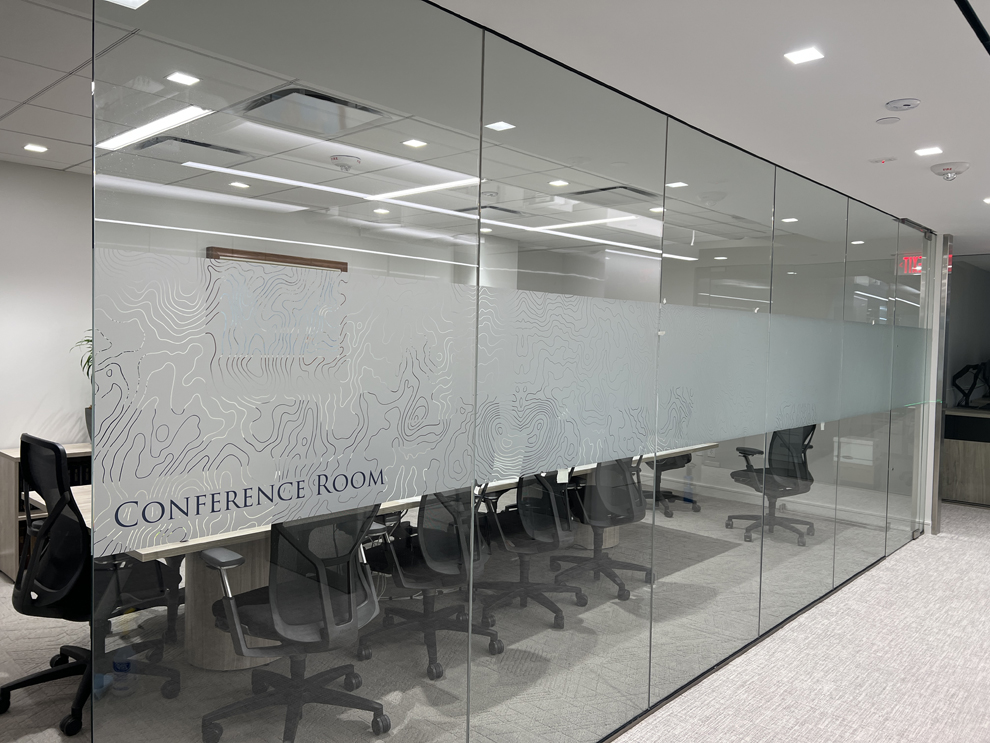 Office branding displays designed with environmental graphic design in Baltimore, MD