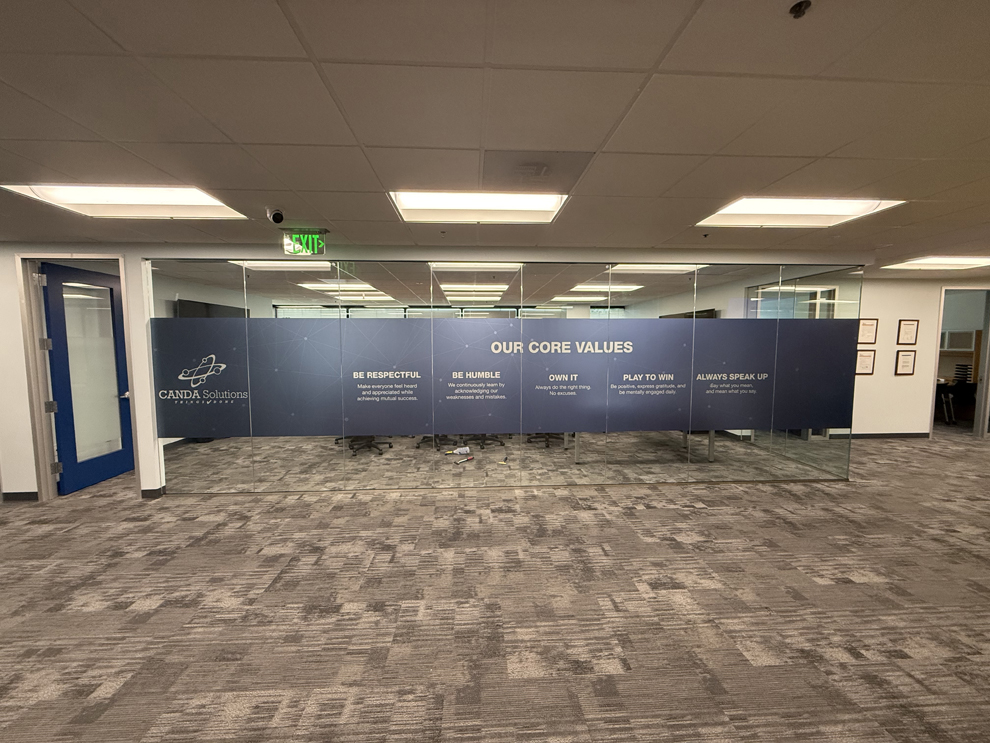 Office branding displays designed with environmental graphic design in Chesapeake, VA