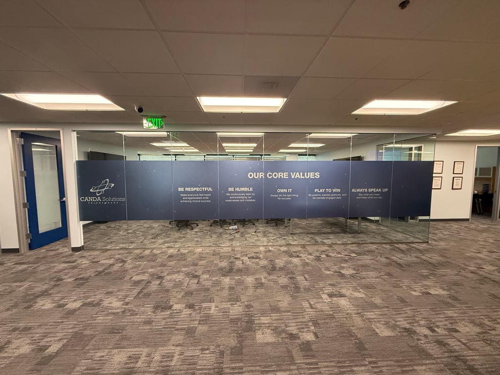 Office branding displays designed with environmental graphic design in Richmond, VA