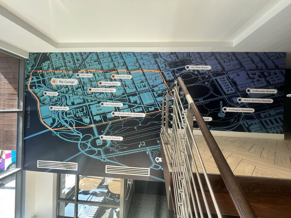 Branded environmental graphics and signage for corporate interiors in Virginia Beach, VA