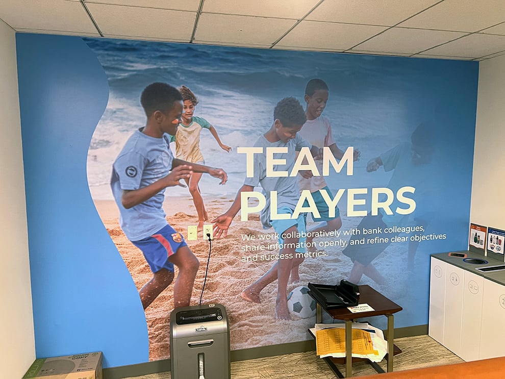 Experiential Graphics in Baltimore, MD designed and installed for office wall branding and directional signage