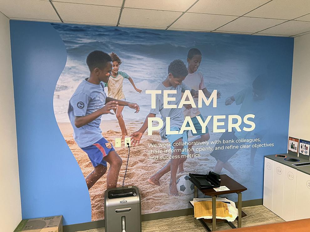 Experiential Graphics in Washington, DC designed and installed for office wall branding and directional signage