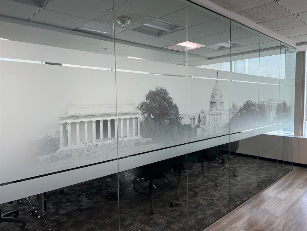 Frosted Vinyl in Arlington, VA designed and installed for custom mural graphics and glass branding