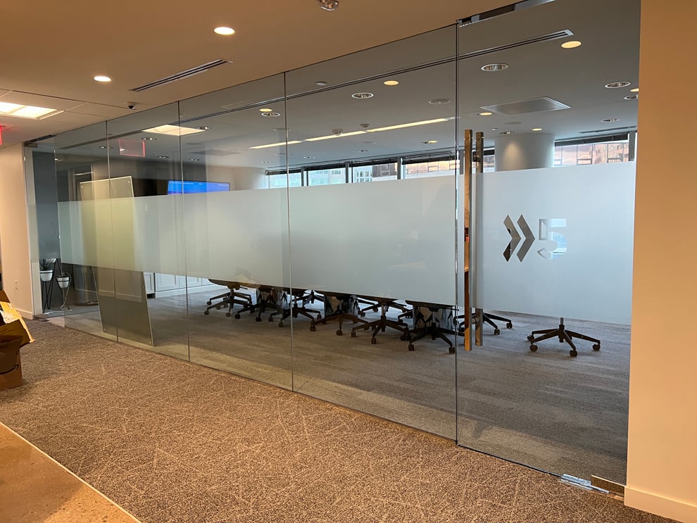 Frosted Vinyl in Columbia, MD designed and installed for window panels and glass partitions