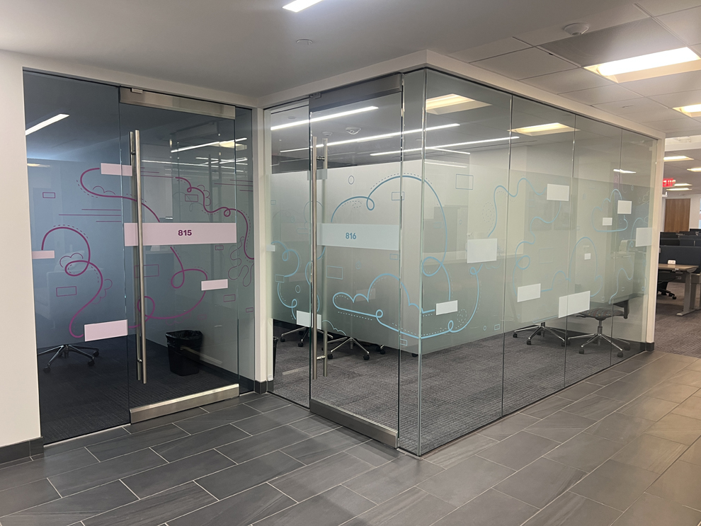 Frosted Vinyl in Reston, VA designed and installed for office glass and wall branding