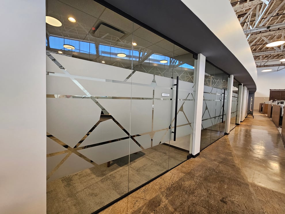 Frosted Vinyl in Richmond, VA designed and installed for window graphics and corporate branding