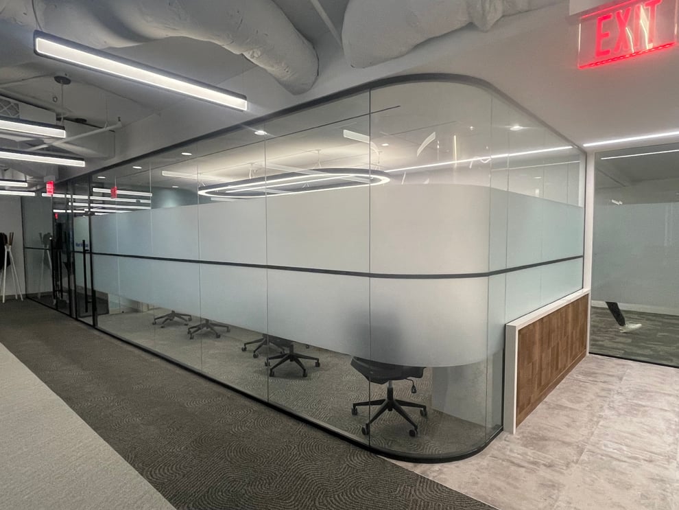 Frosted Vinyl in Richmond, VA designed and installed for workplace privacy and brand reinforcement