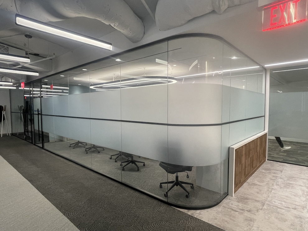 Frosted Vinyl in Virginia Beach, VA designed and installed for workplace privacy and brand reinforcement