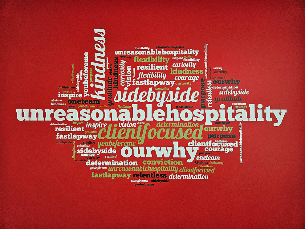 Custom workplace mission statement wall display for office Norfolk, VA