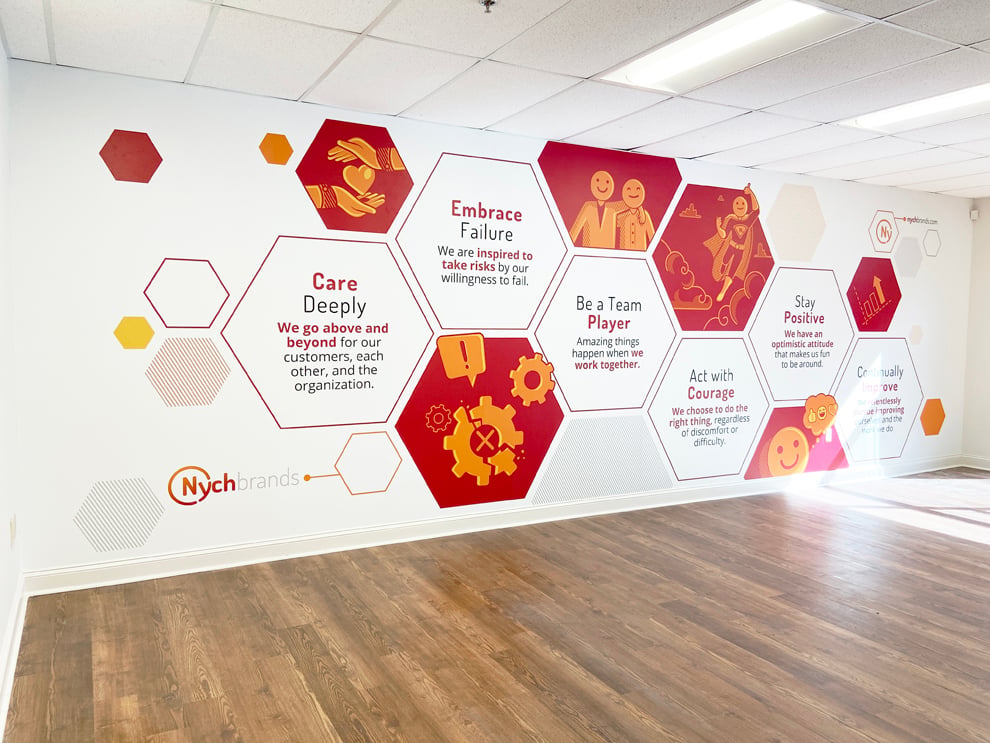 Workplace mission statement wall display highlighting culture and values Richmond, VA