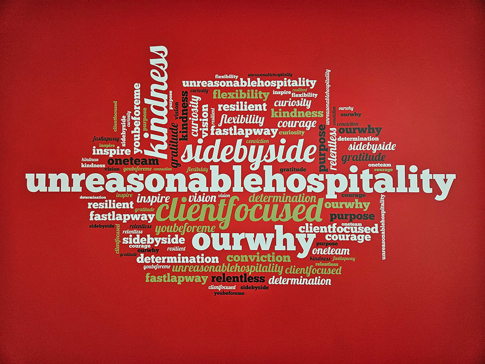 Custom workplace mission statement wall display for office Richmond, VA