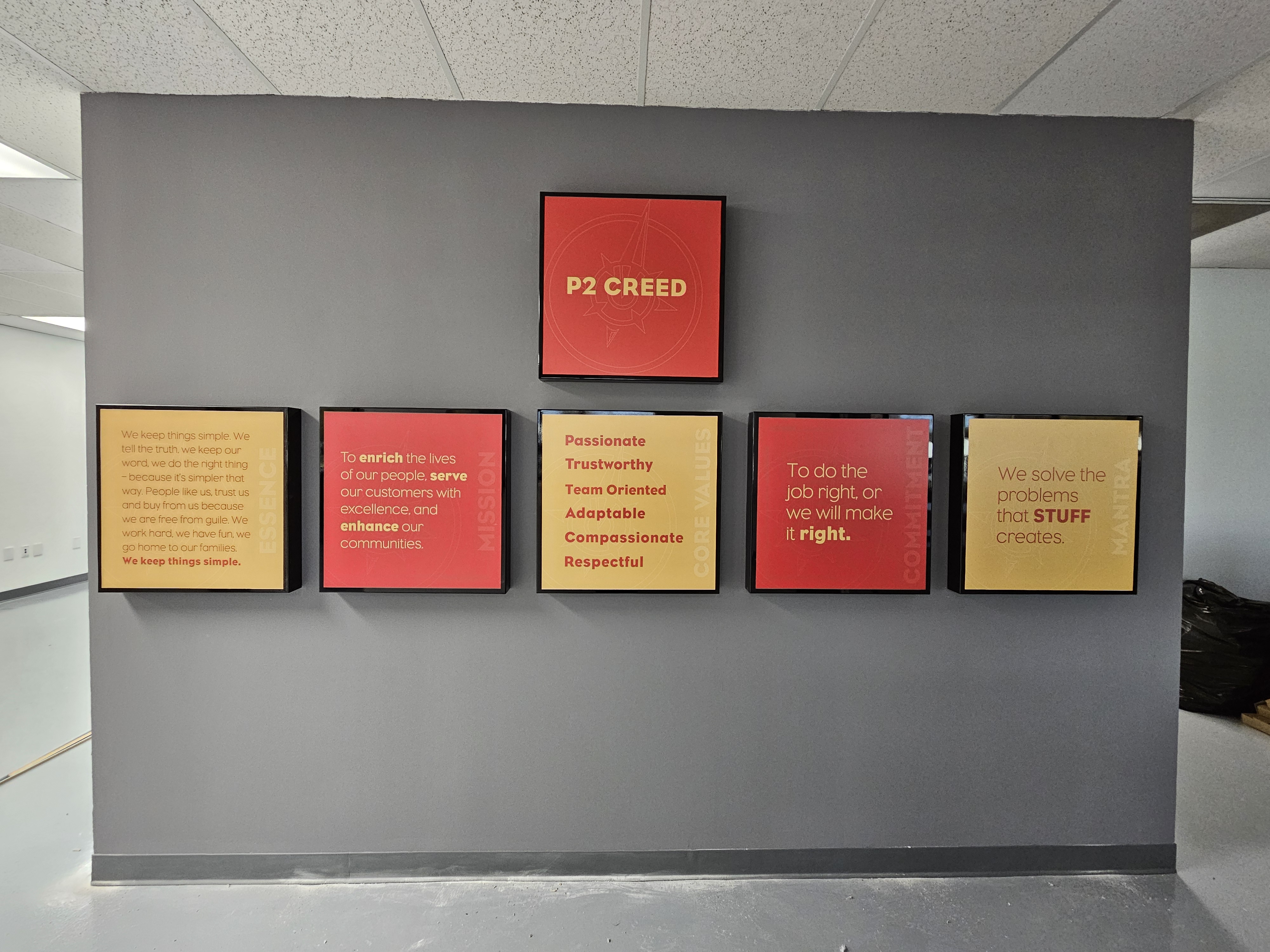 Corporate mission statement wall display installed in Waldorf, MD office