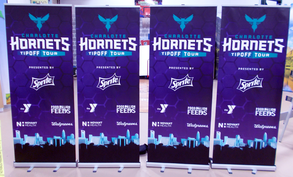 Portable pop-up banner display used at event in Norfolk, VA
