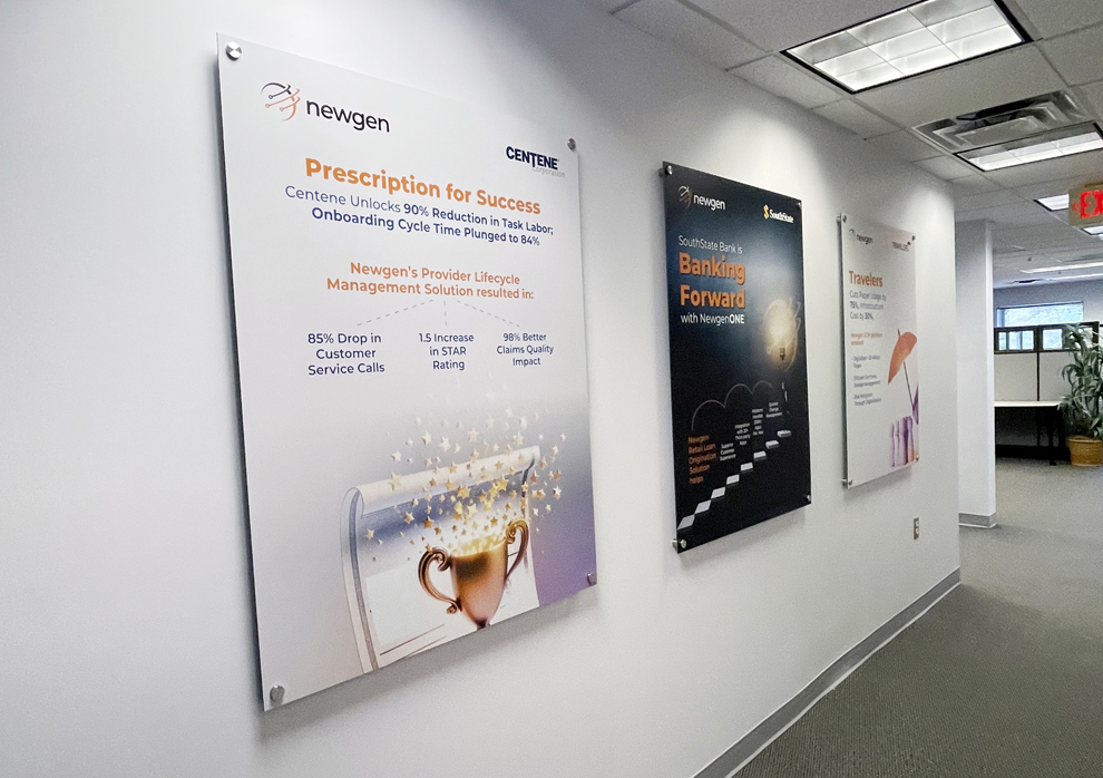 Standoff Mounted Signs in Arlington, VA designed and installed for corporate lobby and reception areas