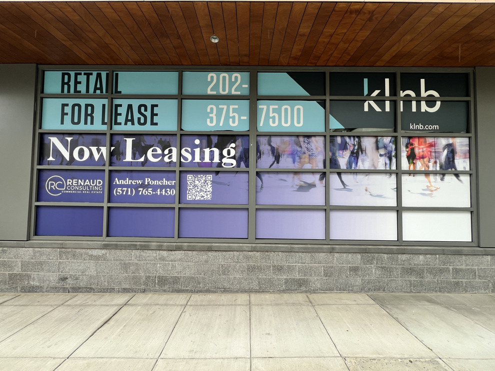 Glass storefront graphics with custom vinyl branding Columbia, MD