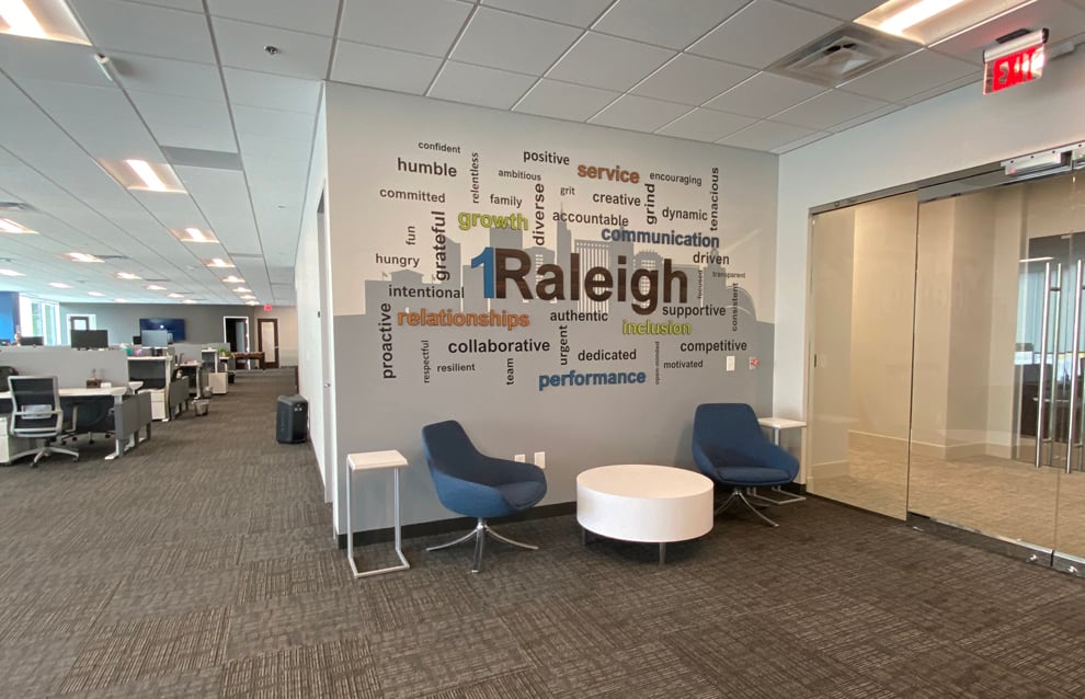 Wall displays with branded graphics in Richmond, VA, workplaces
