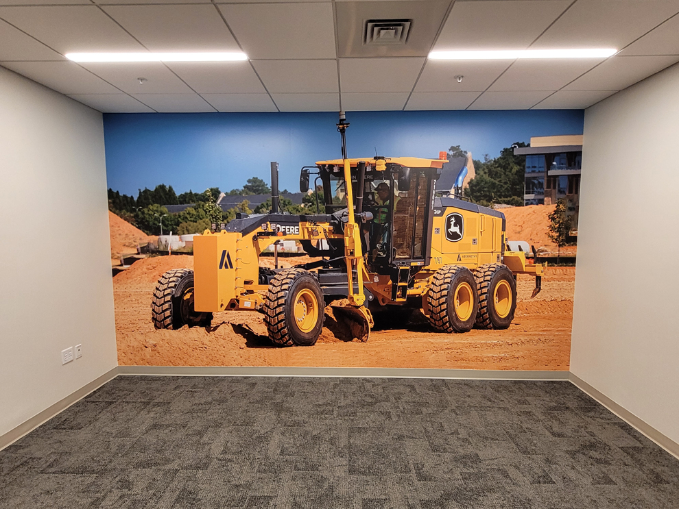 Workplace wall mural with custom branding graphics Charlottesville, VA office