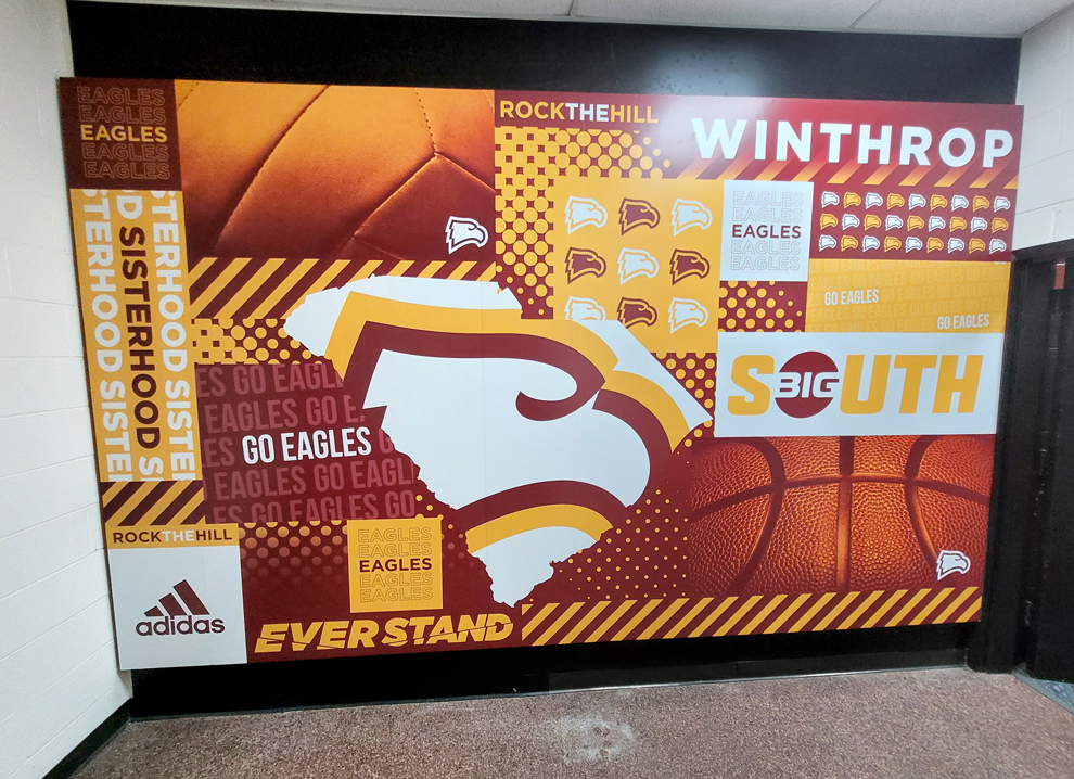 Corporate office wall mural with branding elements in Chevy Chase, MD