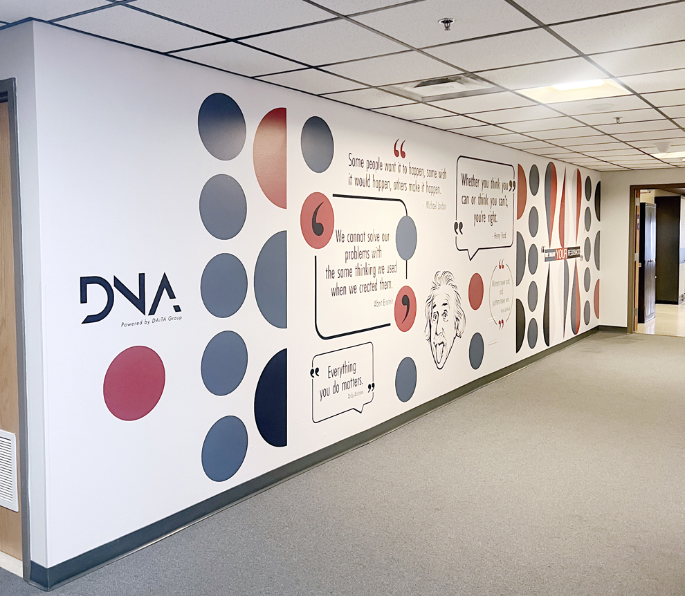 Custom corporate wall wrap installation in Chevy Chase, MD workplace