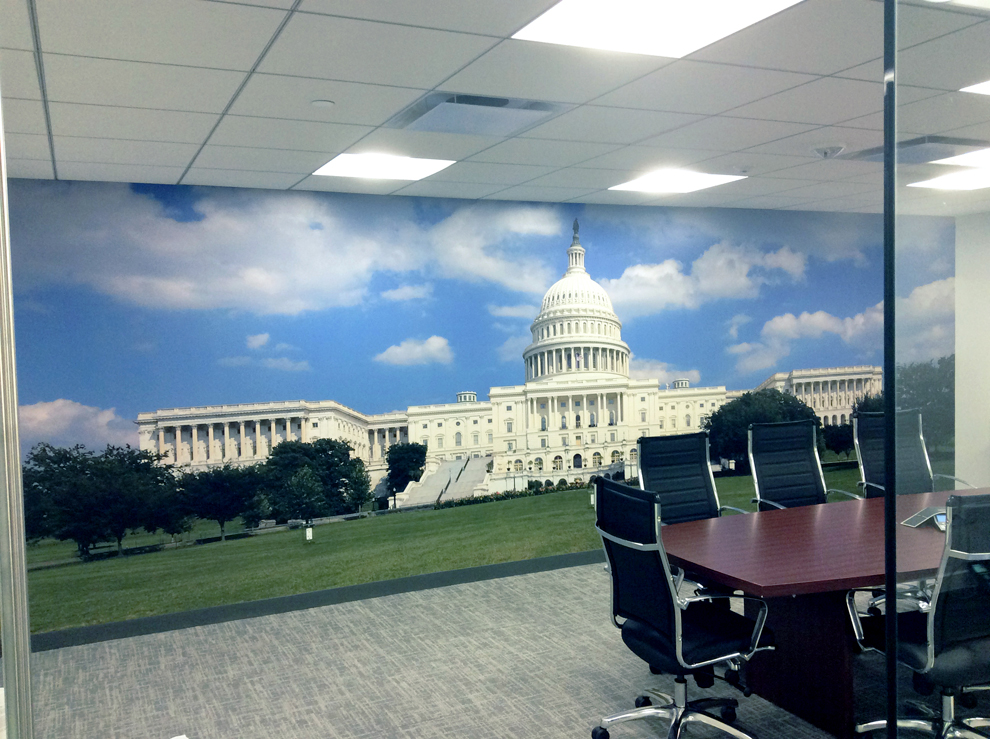 Branded workplace wall wrap mural installation in Chevy Chase, MD