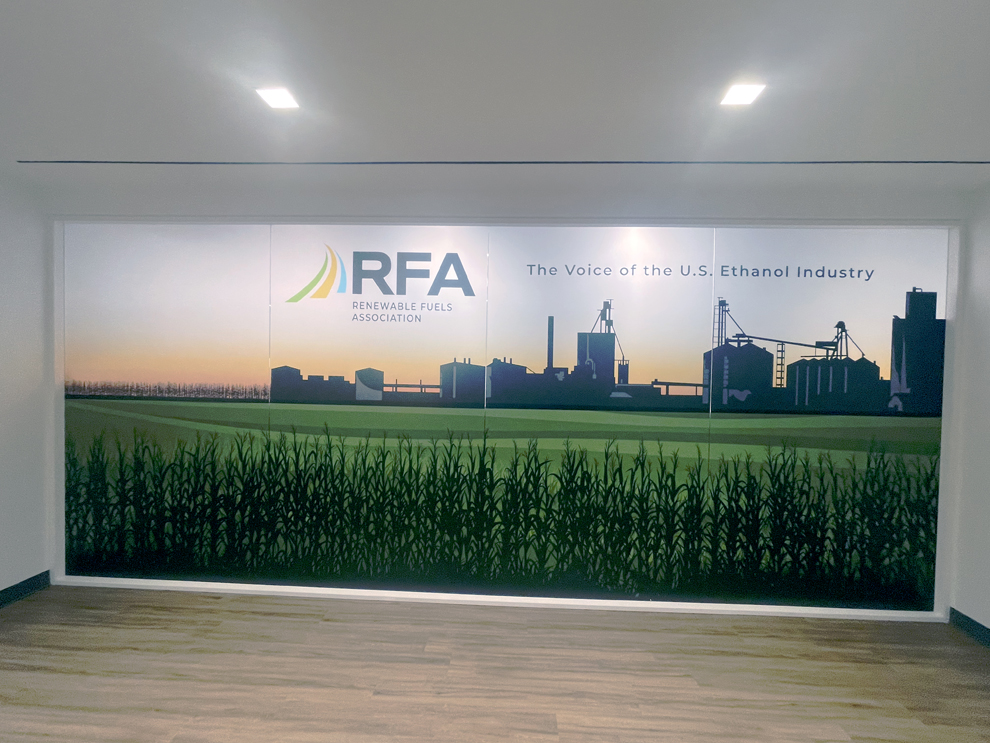 Large wall graphic installation transforming Gaithersburg, MD workplace interior