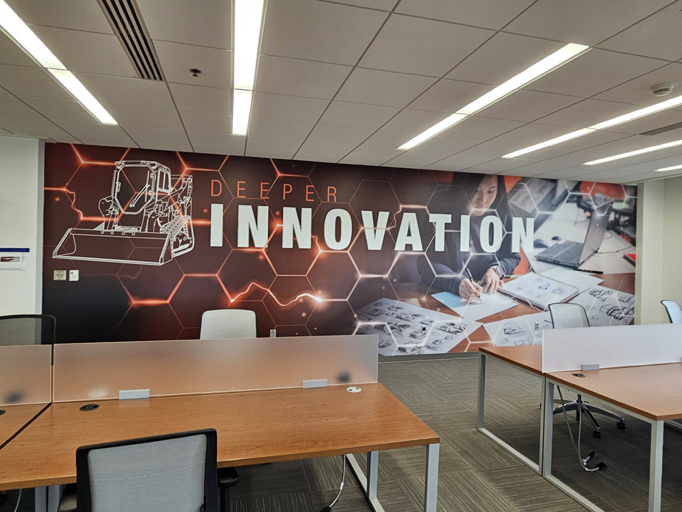 Custom wall wrap graphics enhancing corporate interiors in Gaithersburg, MD
