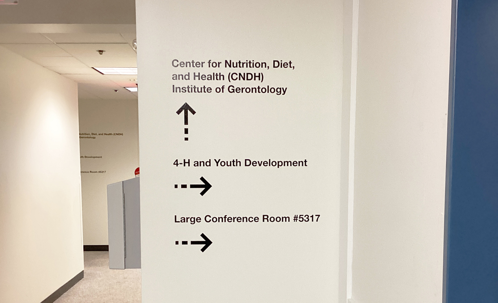 Workplace and office interiors with branded wayfinding signs in Fairfax, VA