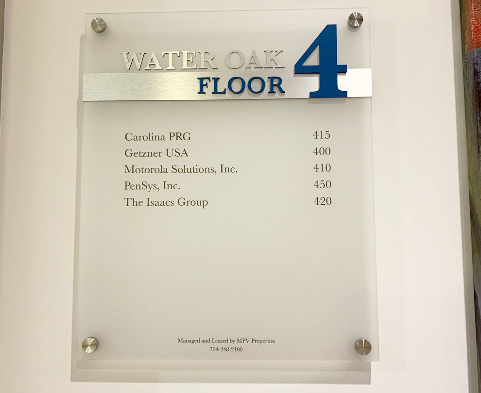 Directional wayfinding signs for corporate buildings in Sterling, VA