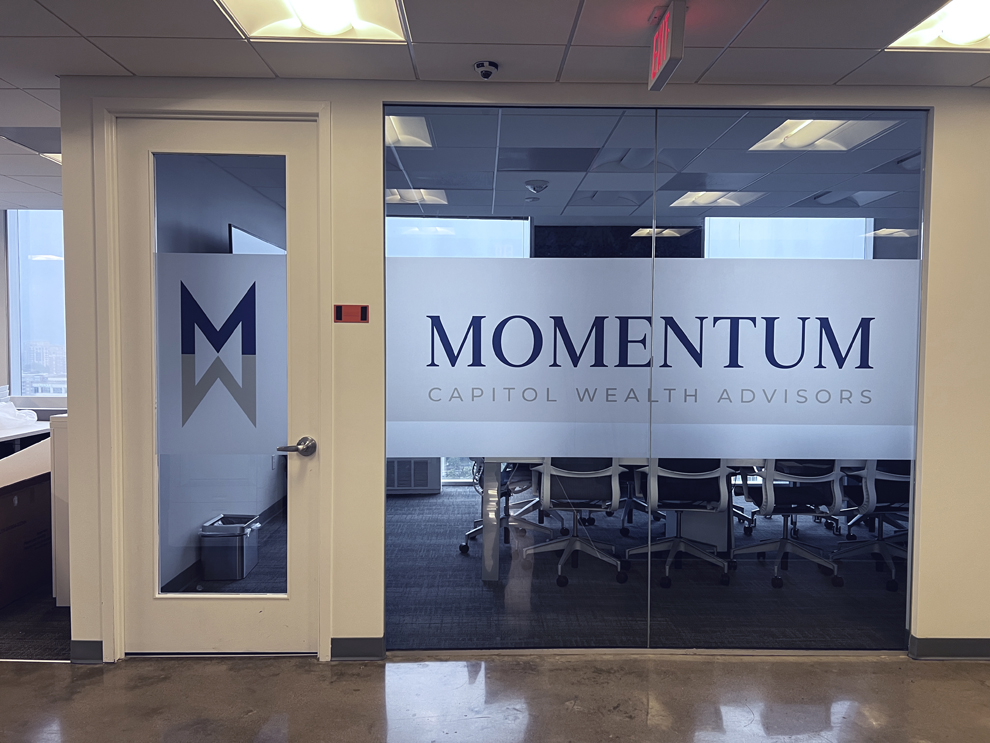 Perforated window graphics on office glass for privacy & branding in Arlington, VA