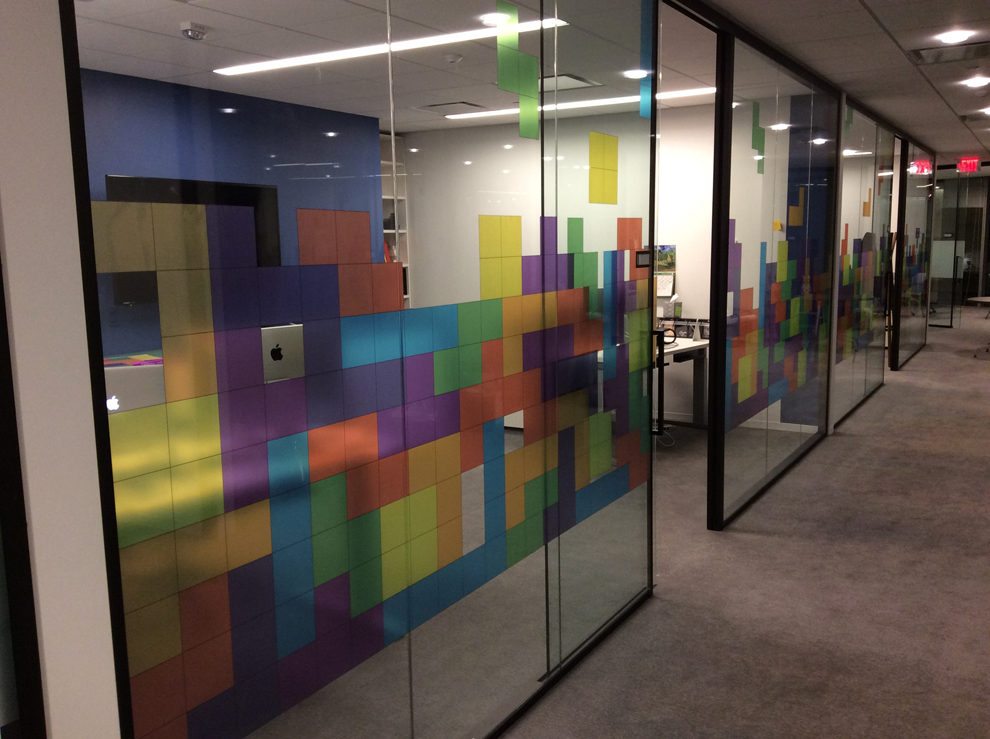 Window Graphics in Chesapeake, VA designed and installed with decorative patterns for workplace branding