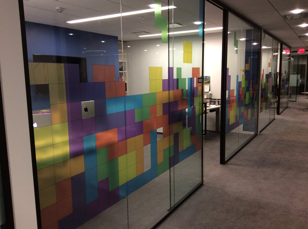 Window Graphics in Norfolk, VA designed and installed with decorative patterns for workplace branding