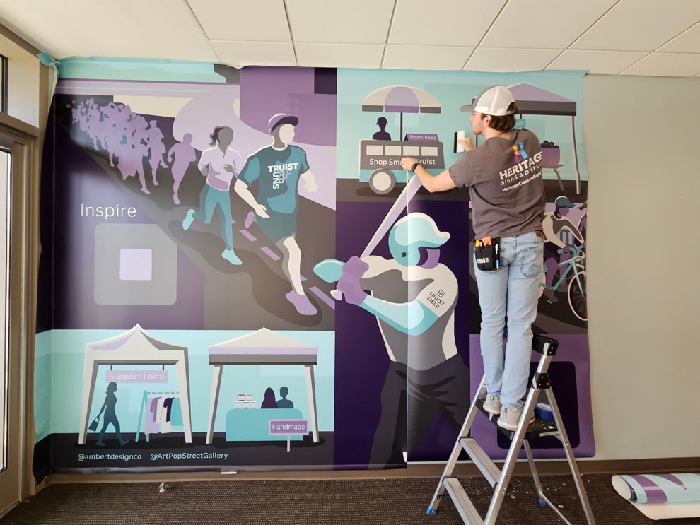 Custom wall wrap and interior sign installation in Norfolk, VA